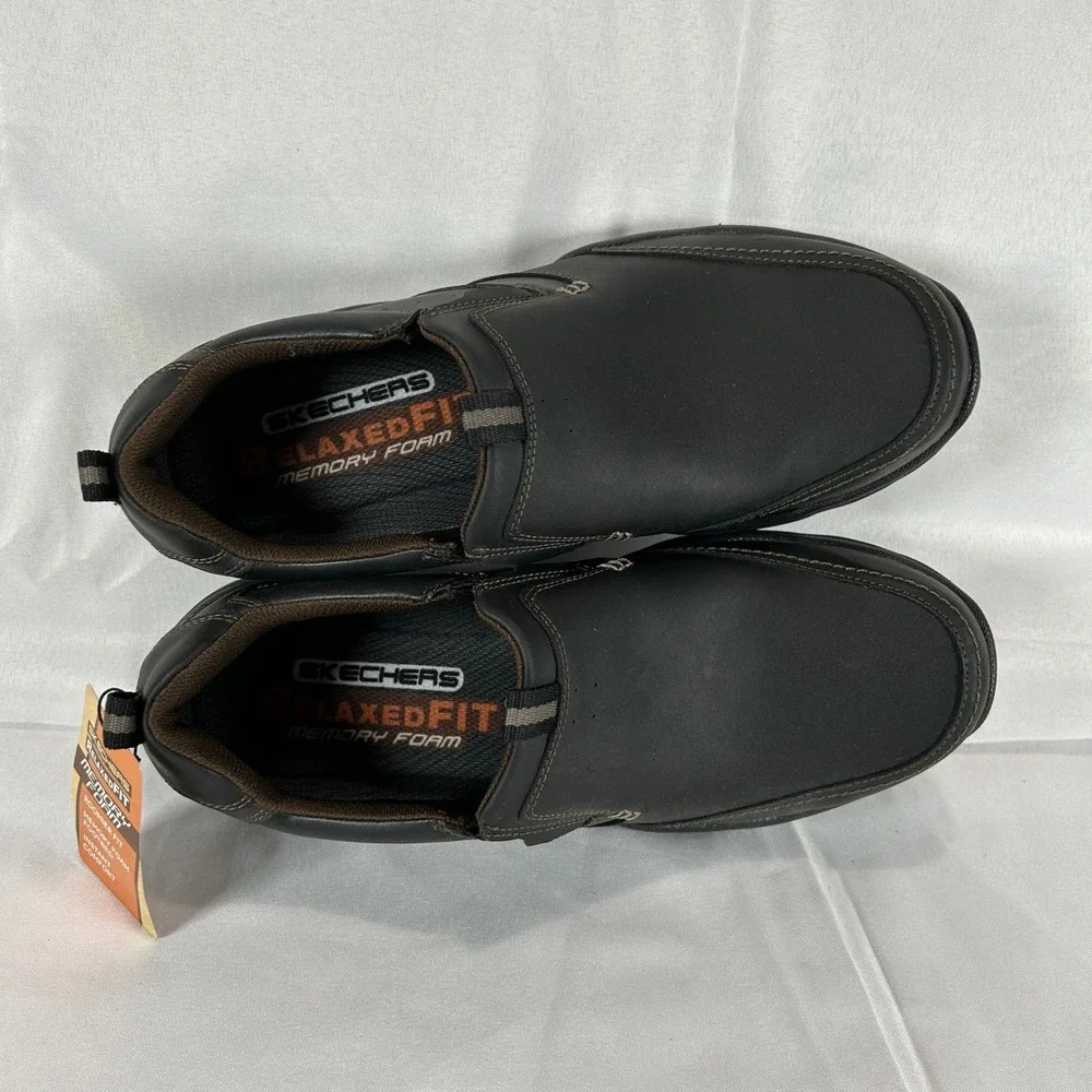 Skechers Relaxed Fit Mens Dark Brown Memory Foam Slip On Loafers Shoes Size 11